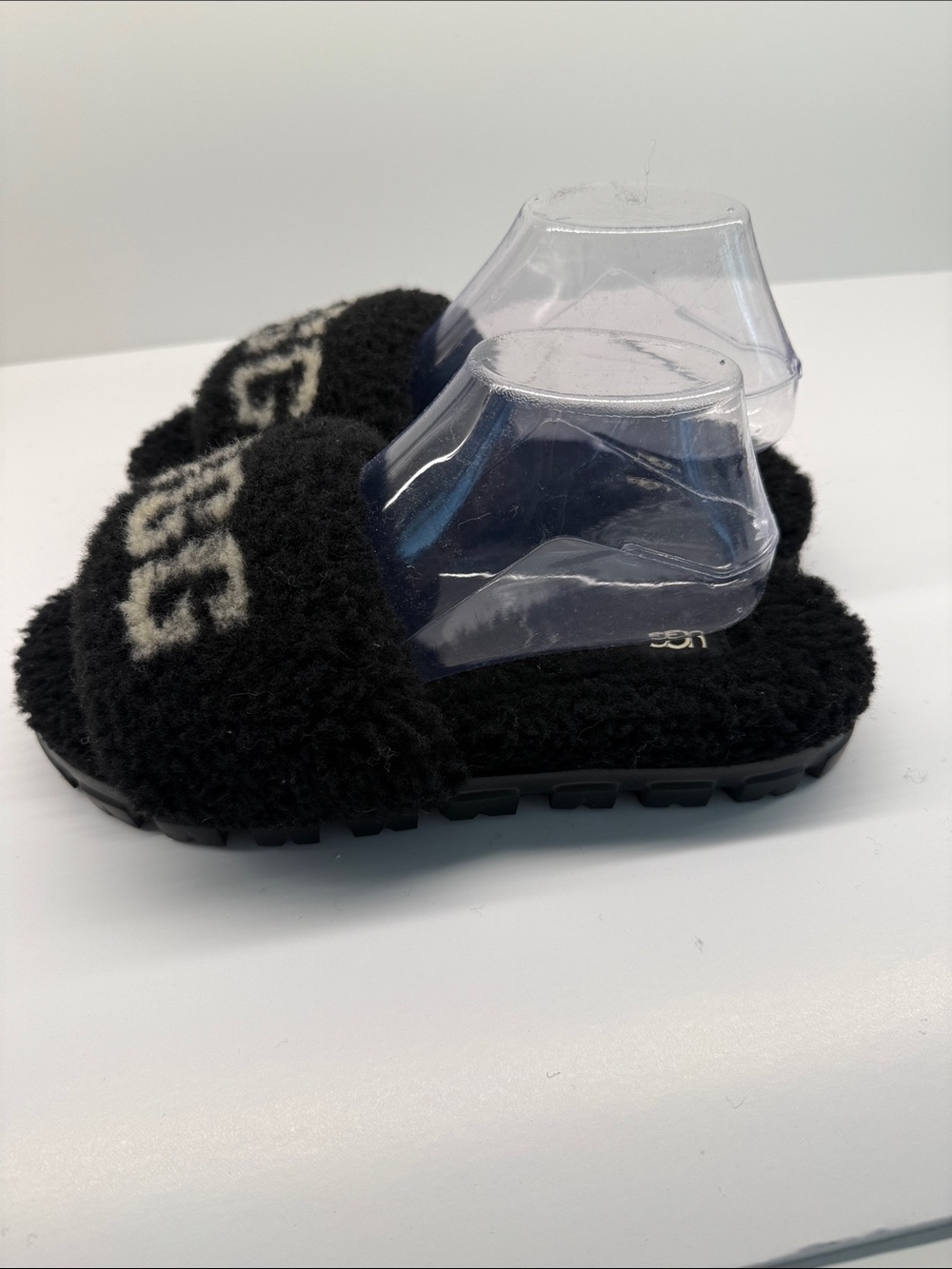 UGG Black Shearling Logo Slide Slippers